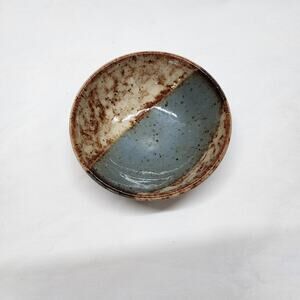 Small trinket dosh bowl pottery Blue and  brown ring dish U